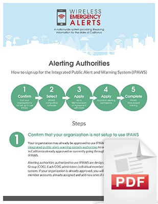 Image of the Alerting Authorities How to sign up for IPAWS document, page 1